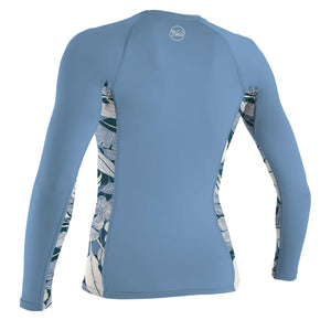 O'Neill Side Print Women's L/S Rash Guard - Faded Denim/Palm