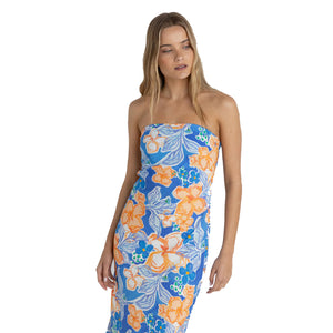 Rhythm Paradise Floral Bias Midi Women's Dress - Blue