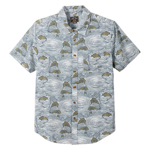 Dark Seas Bobby Woven Men's S/S Dress Shirt - Navy/Gold
