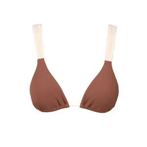 Rhythm Lily Rib Soft Strap Slide Tri Women's Bikini Top - Chocolate