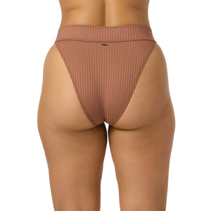 O'Neill Shorebreak Rib Santa Barbara High Rise Cheeky Women's Bikini Bottoms - Carob Brown