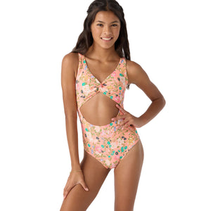 O'Neill Kelly Floral Twisted Youth Girl's One Piece - Desert Flower