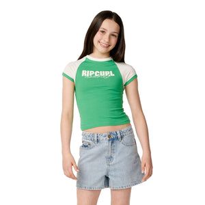 Rip Curl Island Ringer Youth Girl's S/S T-Shirt - Green