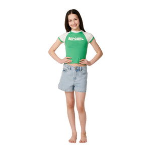 Rip Curl Island Ringer Youth Girl's S/S T-Shirt - Green