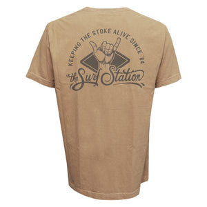 Surf Station x Ryan Leonardy Stoked Men's S/S T-Shirt - Khaki