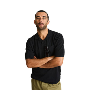 Rhythm Textured Knit Johnny Polo Men's Dress Shirt - Black
