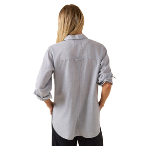 Outerknown The Lightweight Weekend Women's L/S Dress Shirt - Marine Banker Stripe