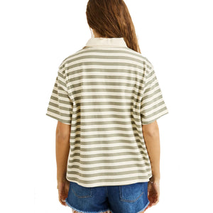 Rhythm Vintage Stripe Rugby Oversized Women's S/S Dress Shirt - Olive