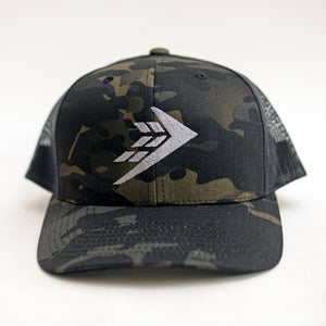 Firewire Logo Icon Trucker Hat - Black/Dark Camo