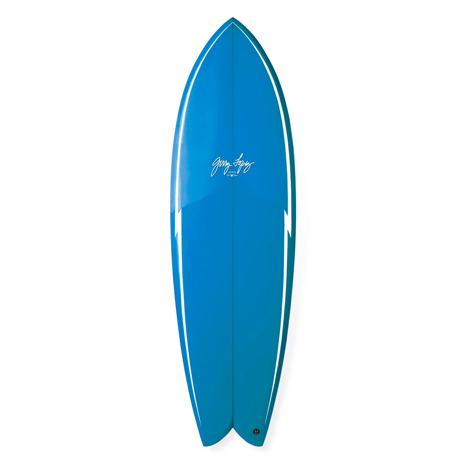 Gerry Lopez Something Fishy Quad Surfboard in brilliant blue