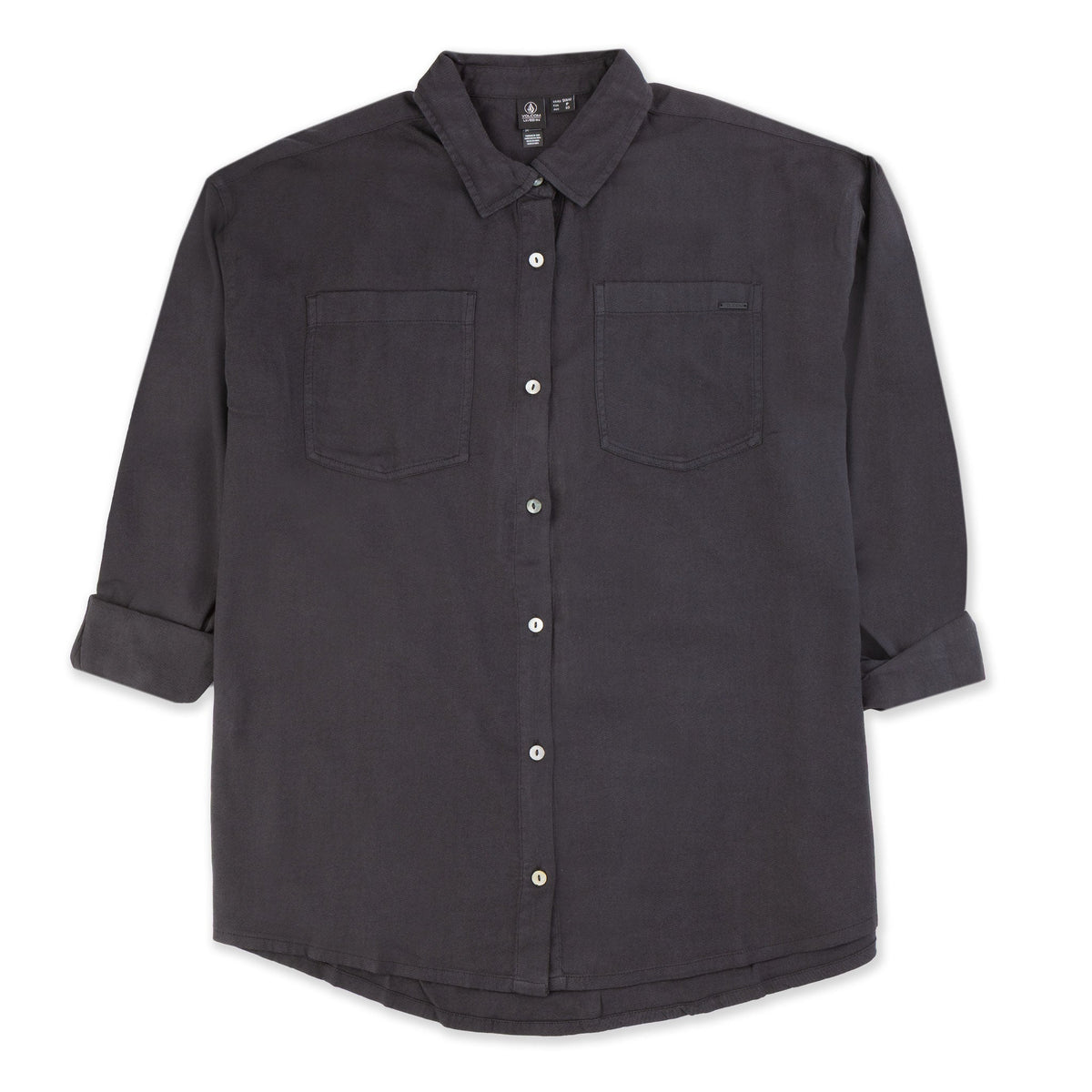 Volcom Lived In Button Up 2 Women's L/S Cover Up Shirt - Vintage Black