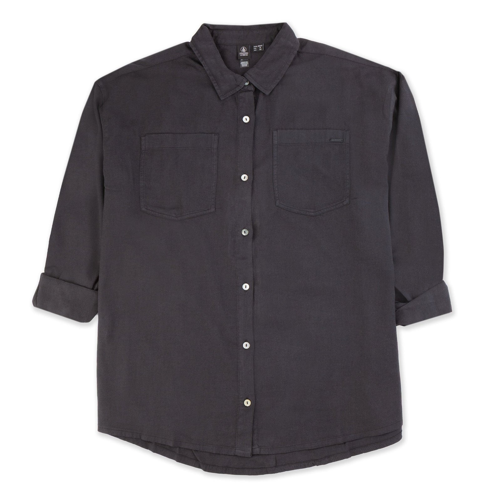 Volcom Lived In Button Up 2 Women's L/S Cover Up Shirt - Vintage Black