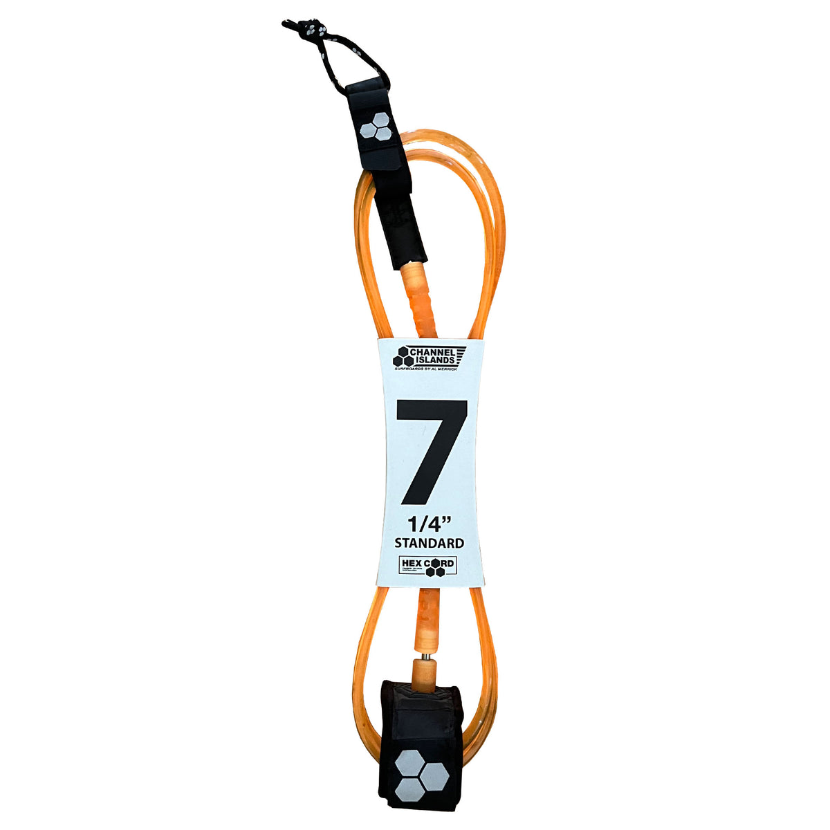 Channel Islands Hex Cord Standard Surfboard Leash - 7' x 1/4"/Orange