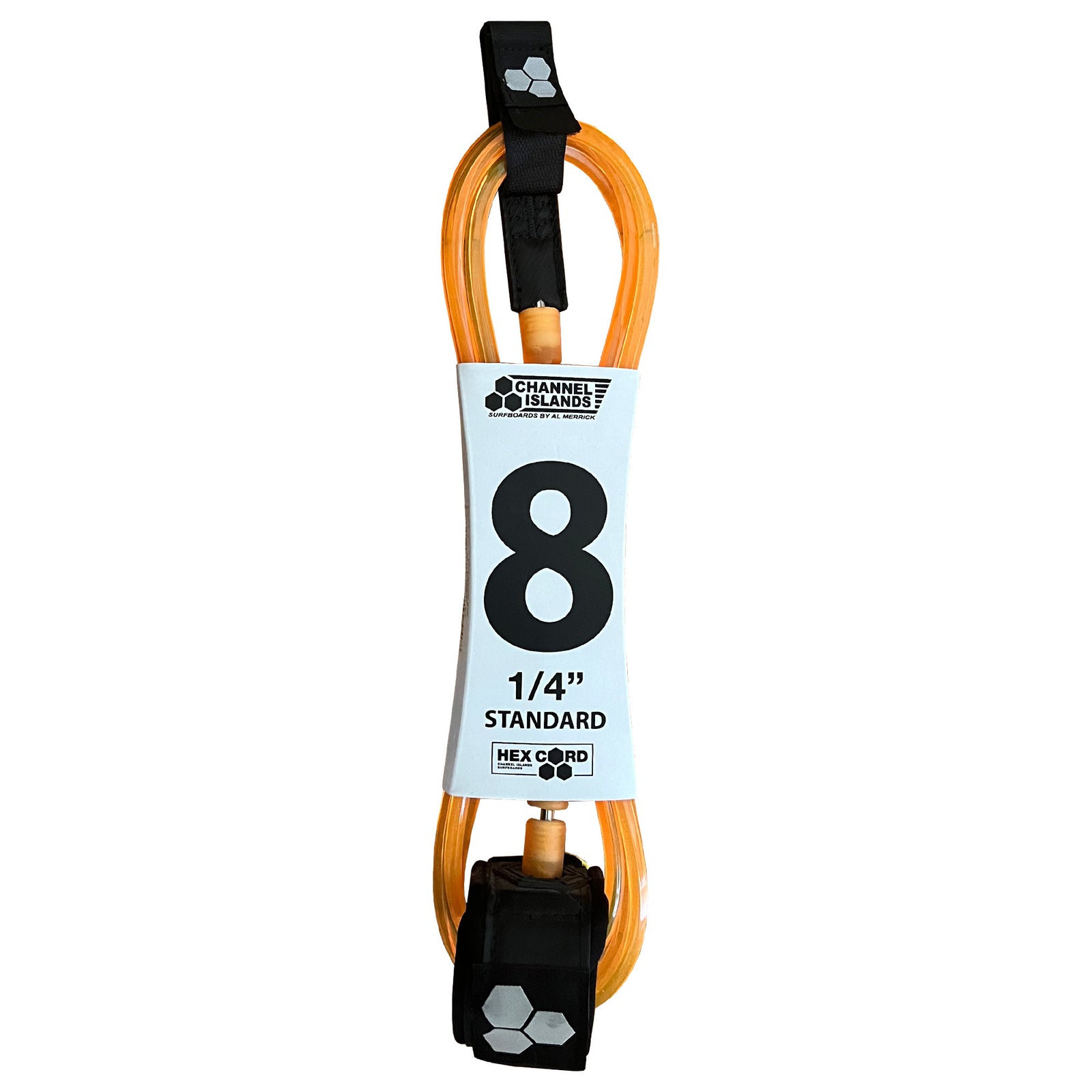 Channel Islands Hex Cord Standard Surfboard Leash - 8' x 1/4"/Orange