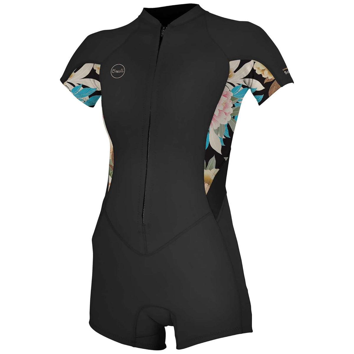 O'Neill Bahia Women's 2/1mm Front Zip S/S Women's Springsuit Wetsuit - Glide Black/Mikah Floral/Black