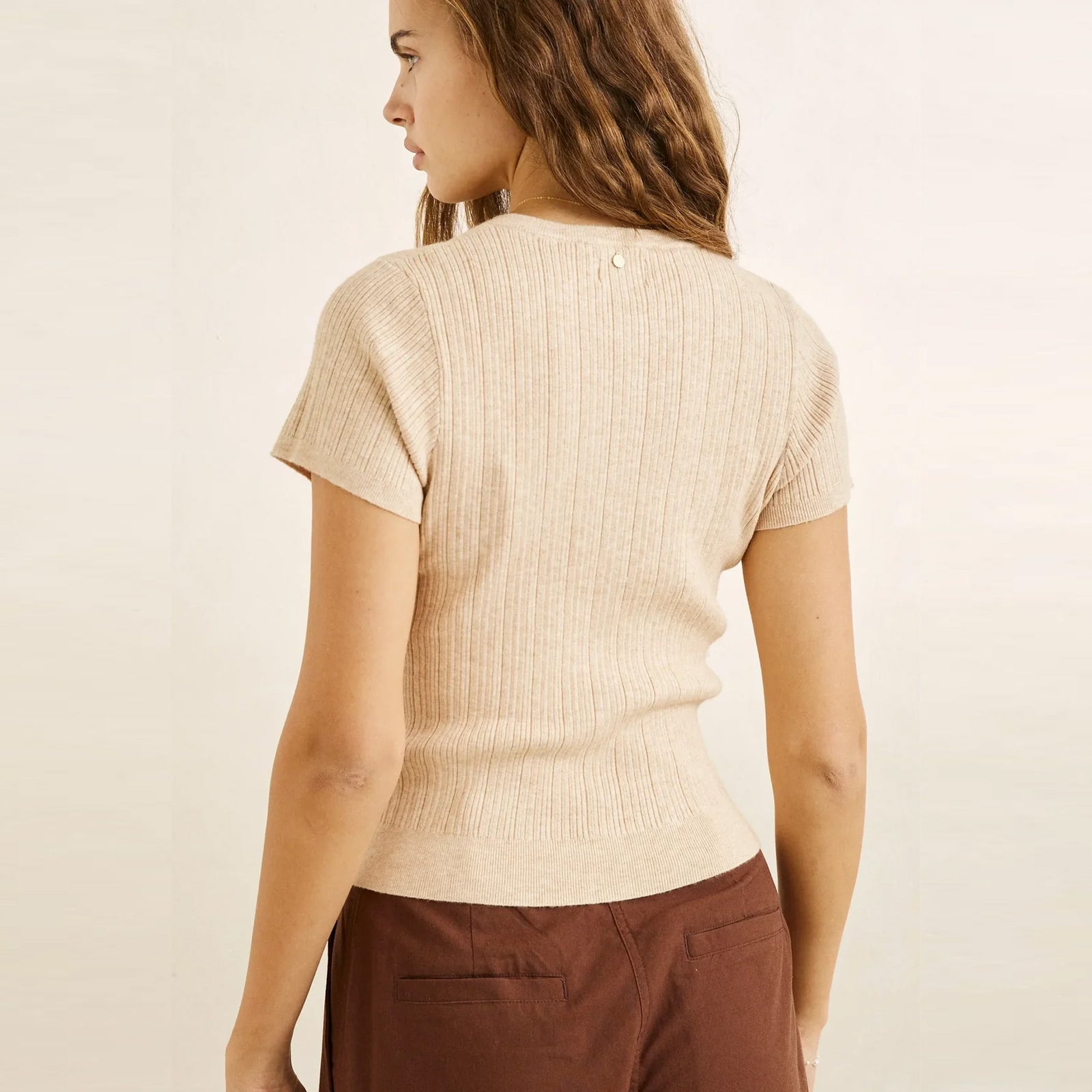 Rhythm Dana Cardigan Women's S/S Sweater - Oat