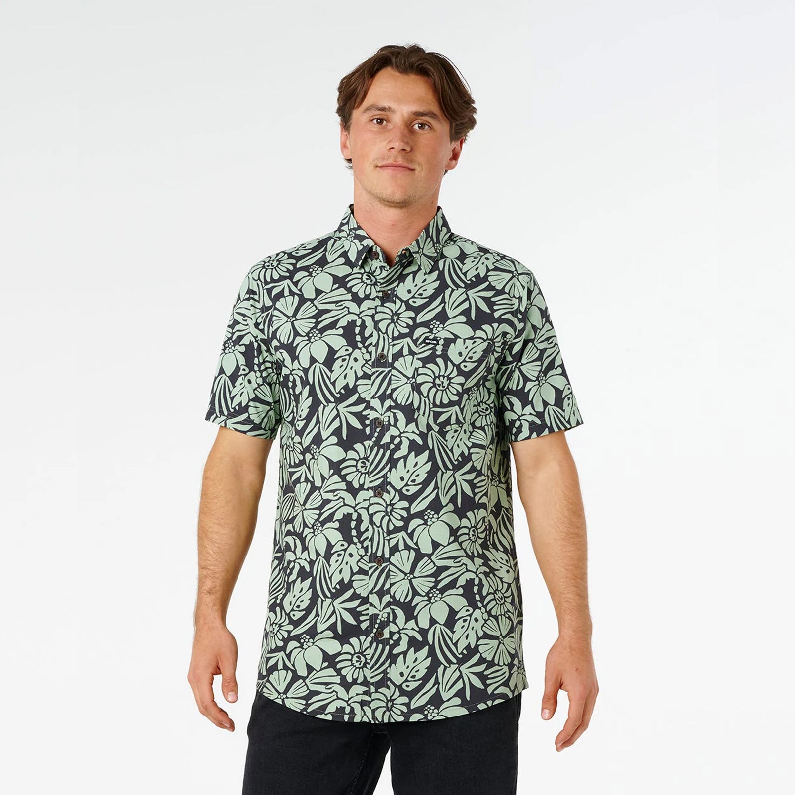 Rip Curl Sessions Aerotech Men's S/S Dress Shirt - Washed Black/Fatigue