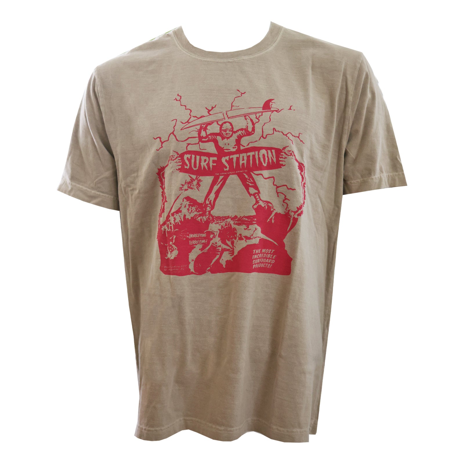Surf Station Slasher Film Glow In The Dark Men's S/S T-Shirt - Khaki/Pink