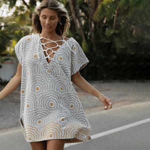 Sand Cloud Flower Waves Women's Cover Up - Grey