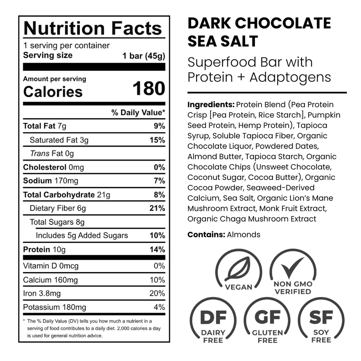 Laird Superfood Dark Chocolate Sea Salt Superfood Bar