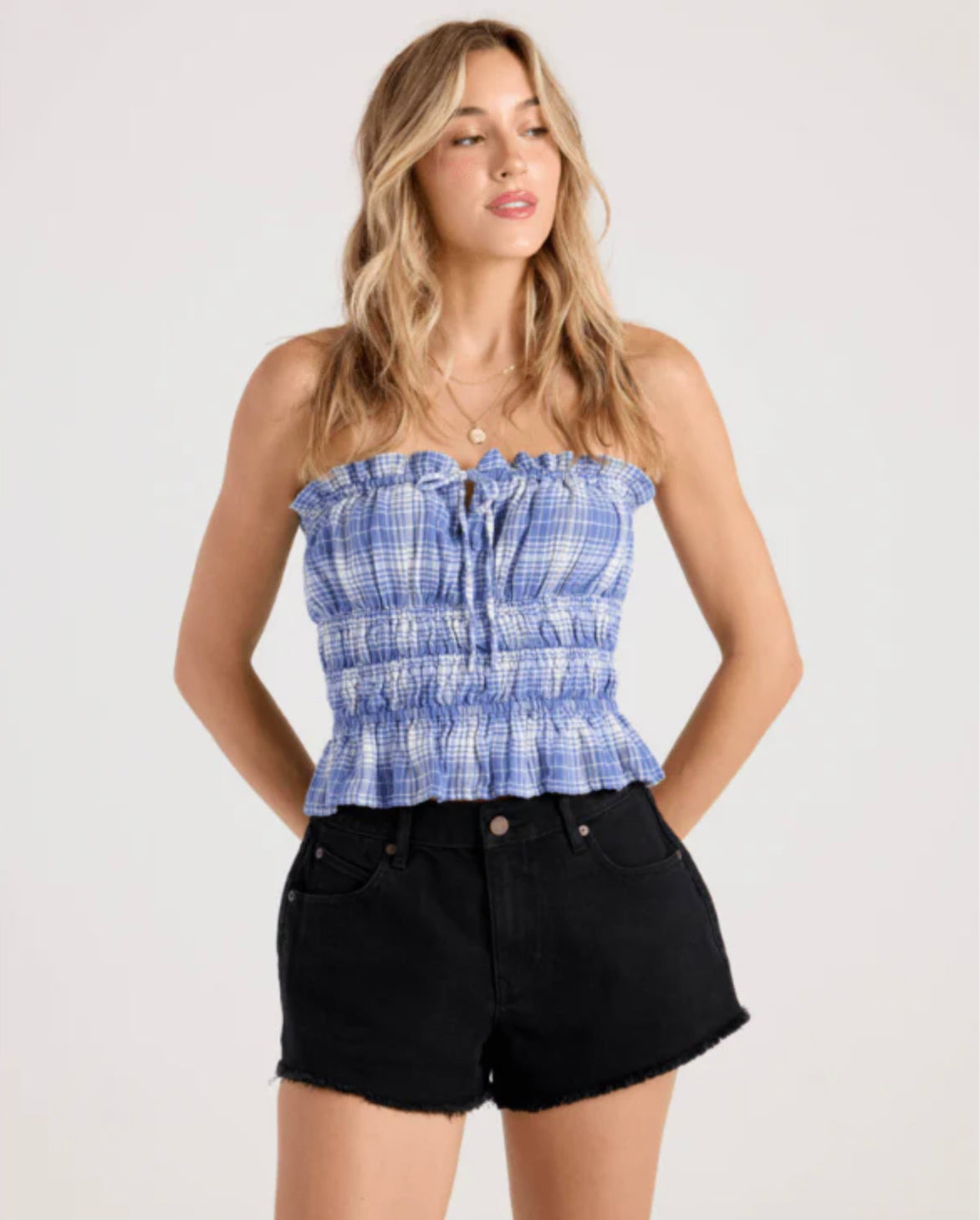 Volcom Coastal Girly Cami Women's Top - Bue Plaid