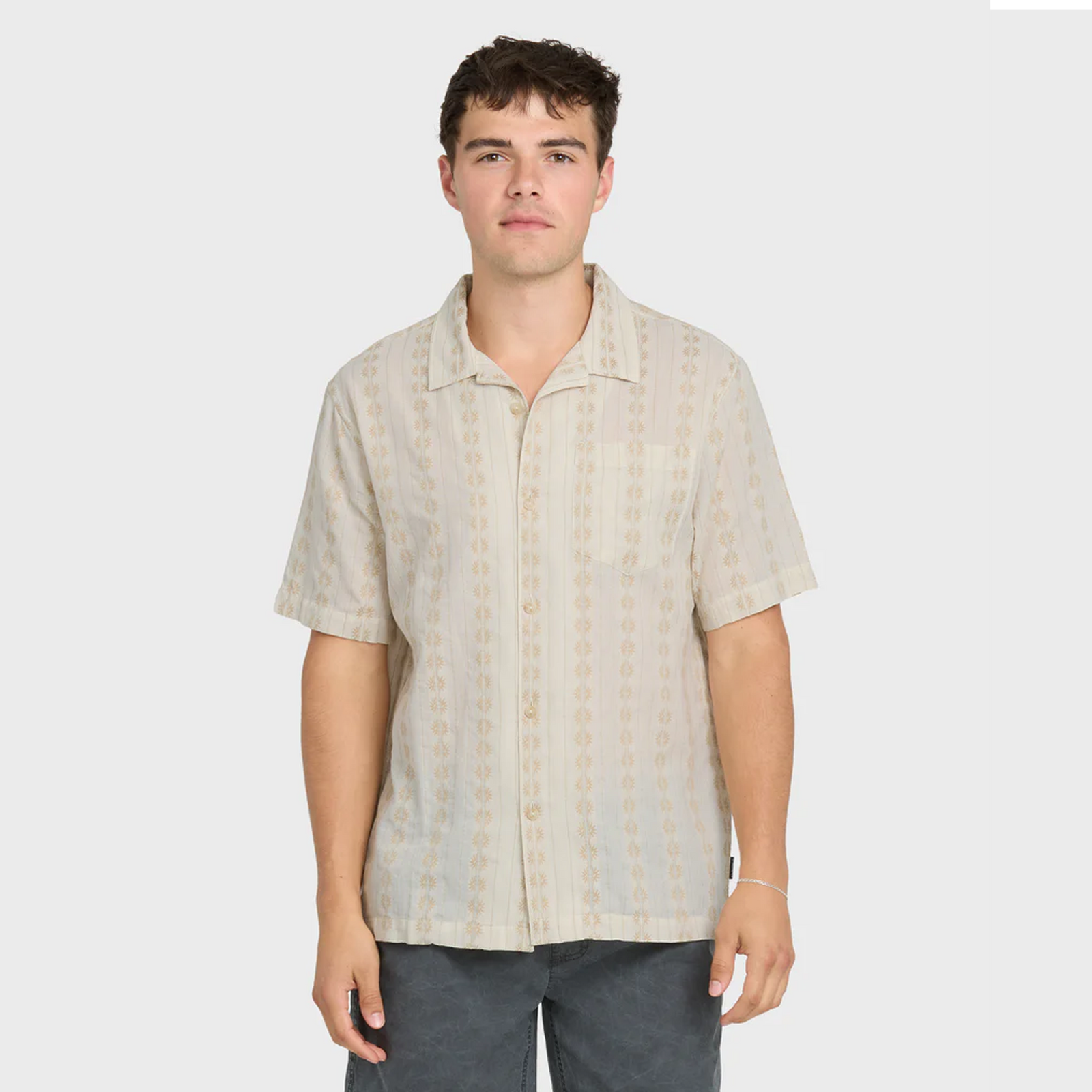 Quiksilver Bishop Jacquard Camp Cotton Men's S/S Dress Shirt - Twill