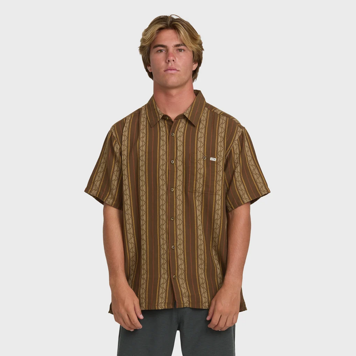 Billabong Sundays Jacquard Woven Men's S/S Dress Shirt - Vintage Khaki