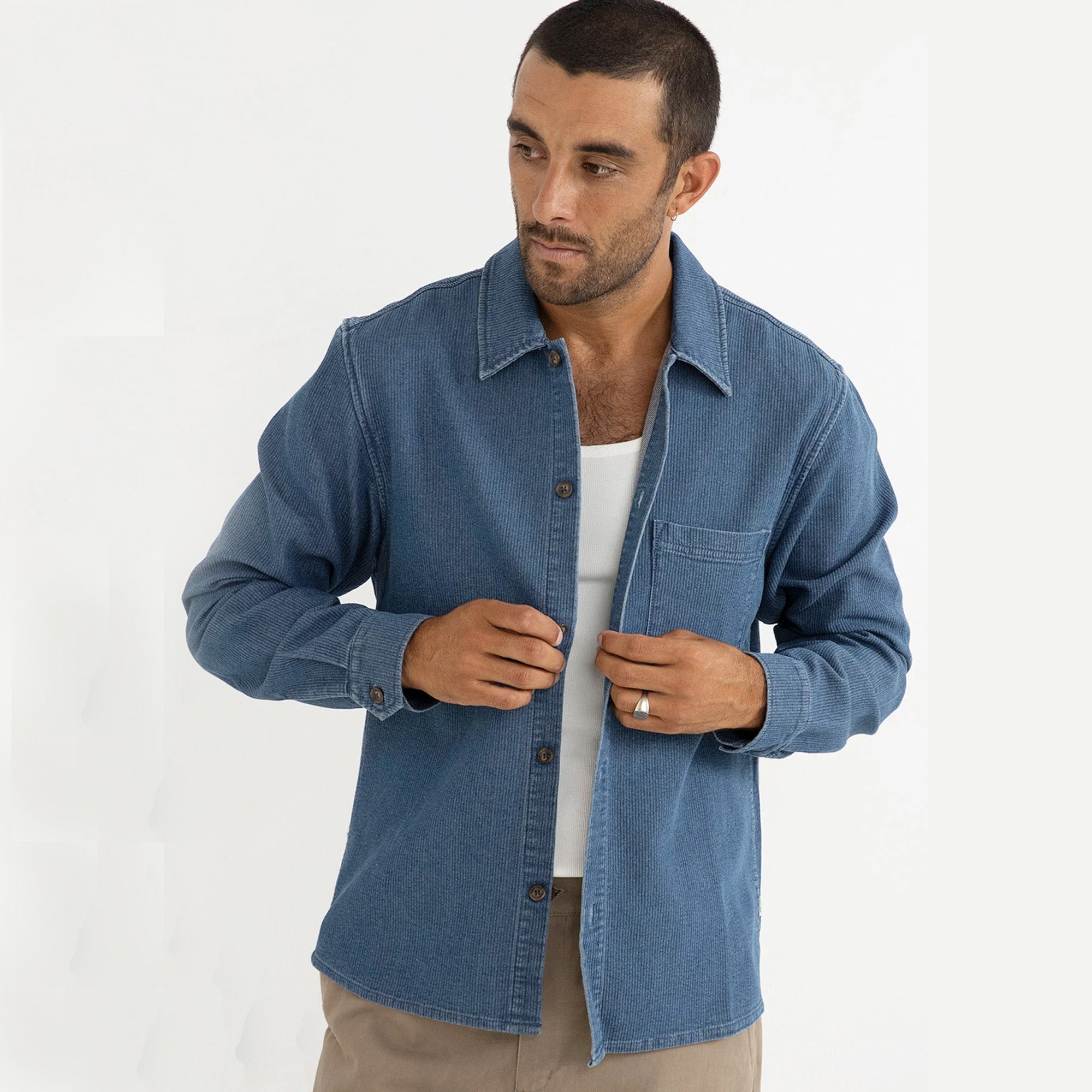 Rhythm Textured Wale Men's L/S Shirt - Washed Indigo