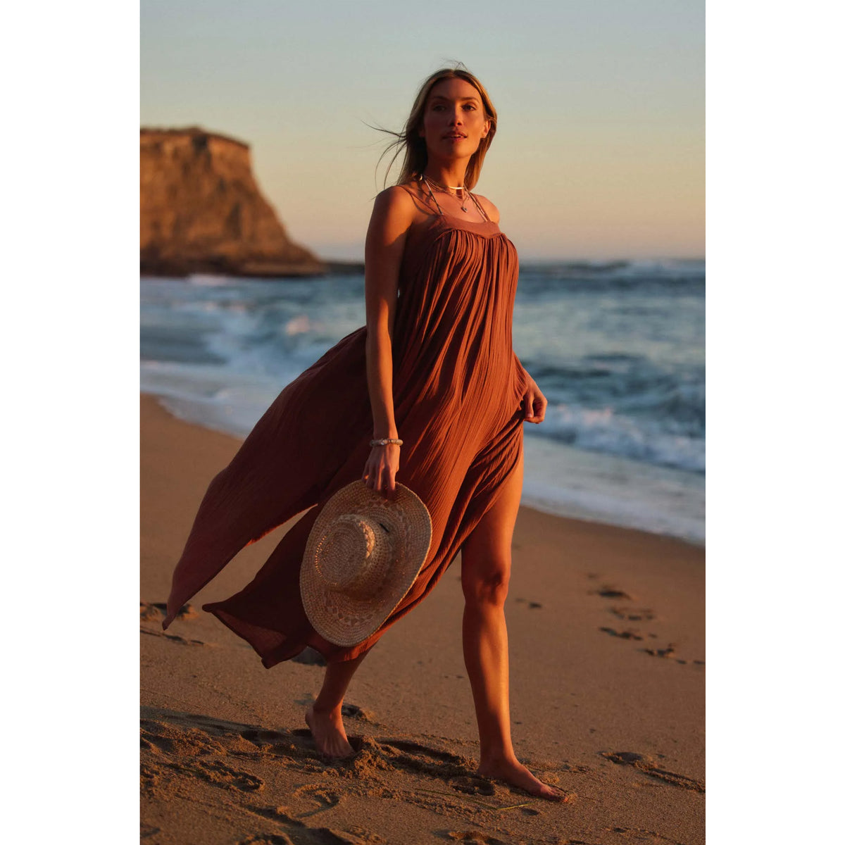 O'Neill Women's Saltwater Solids Sai Maxi Cover-Up Dress in Carob Brown, Size XS