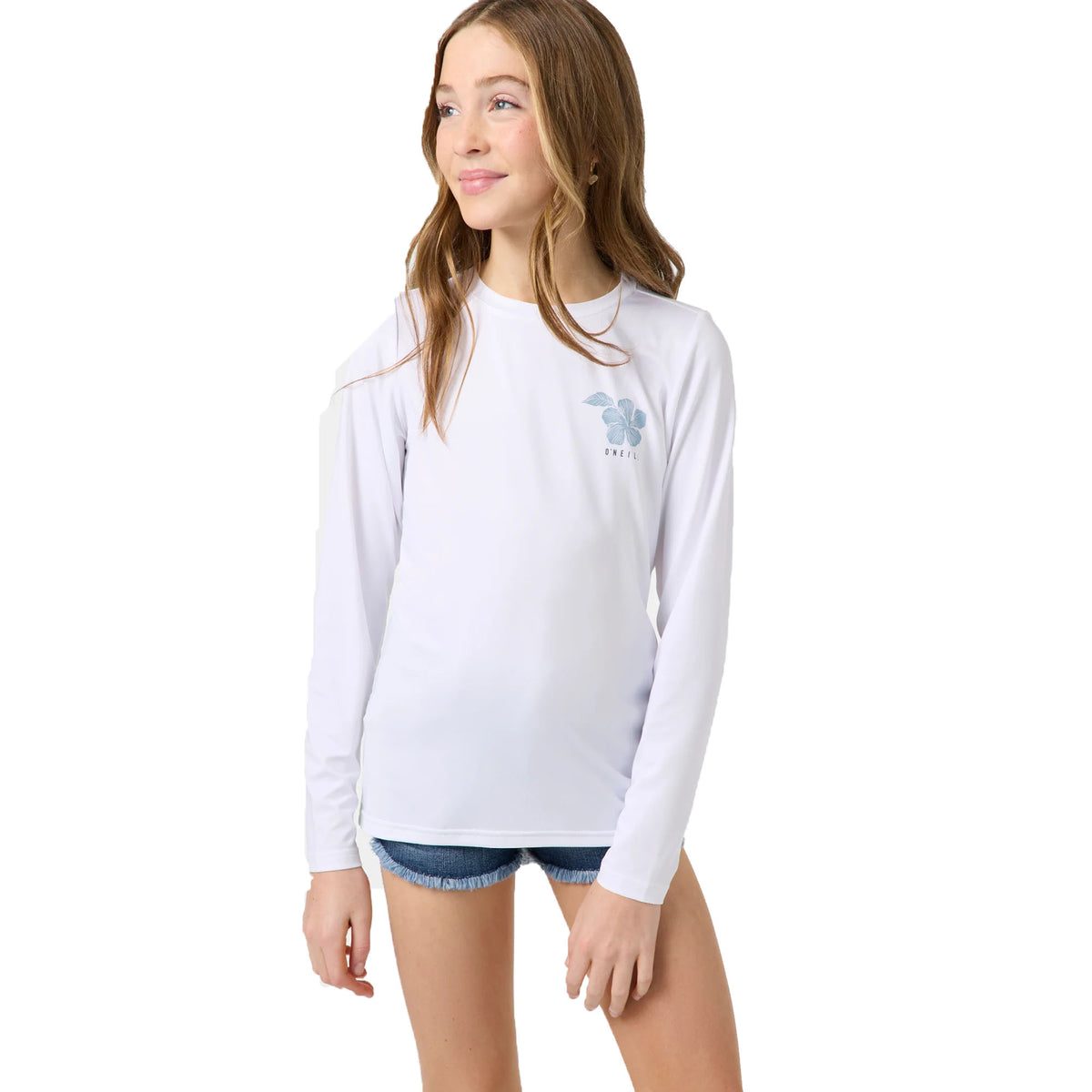 O'Neill Breezy UPF Youth Girls L/S Rash Guard - White