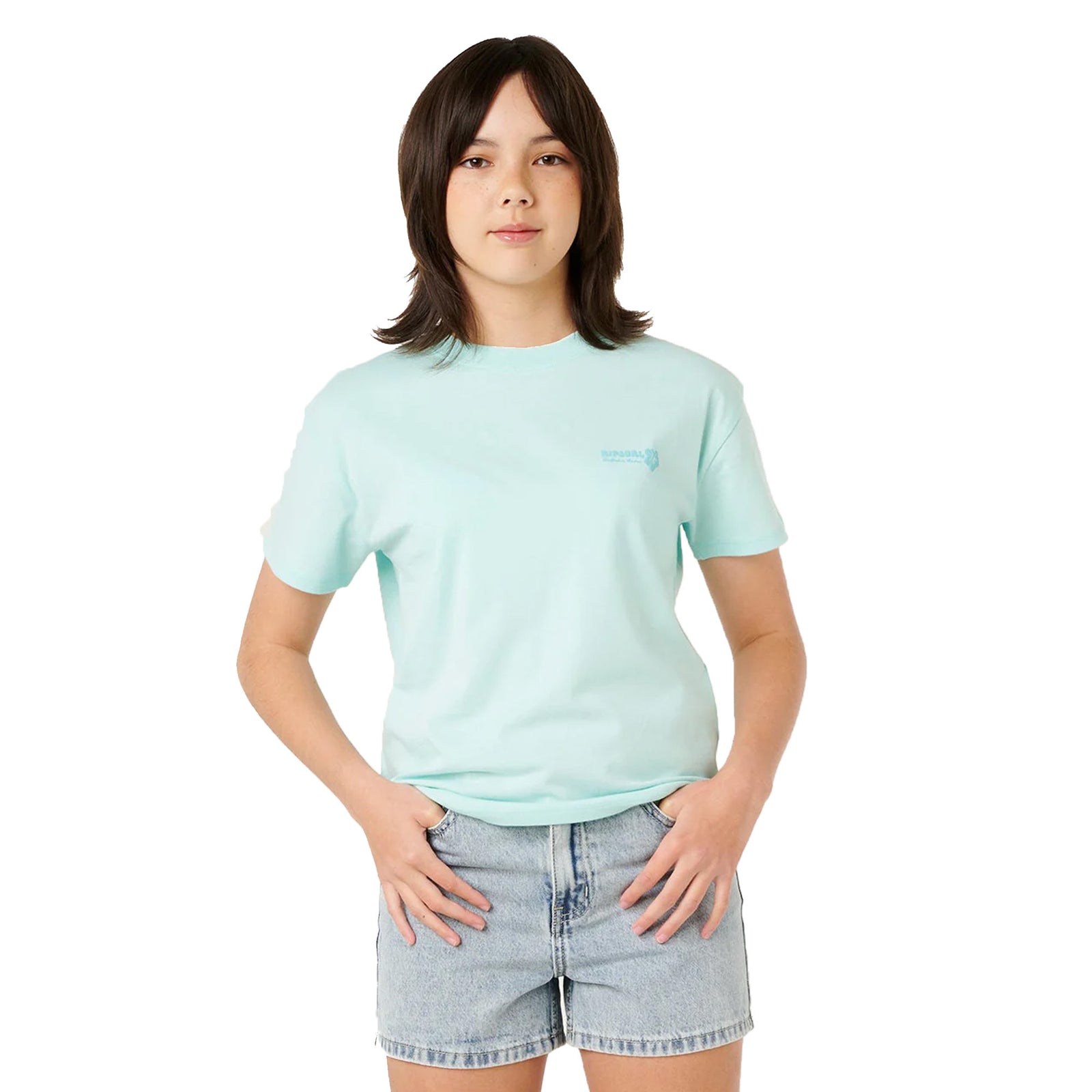 Rip Curl Hibiscus Heat Logo Youth Girls S/S T-Shirt - Light Blue