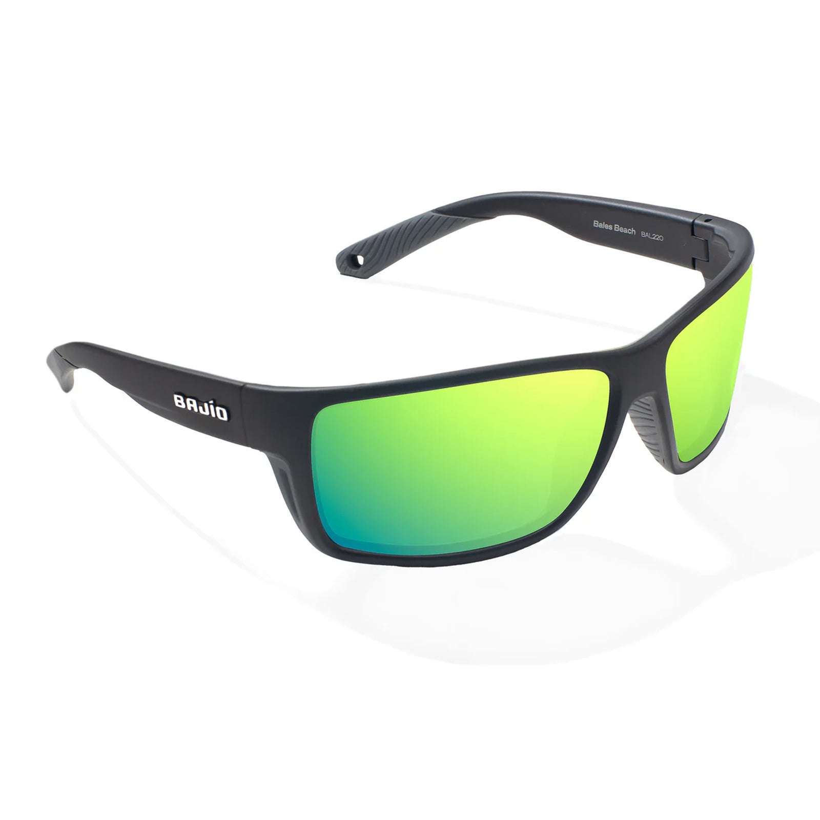 Bajio Bales Beach Large Men's Sunglasses - Black Matte/Green Mirror Polarized