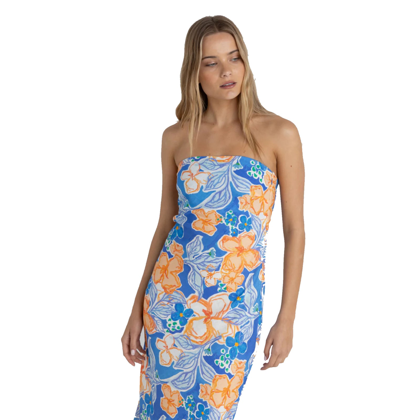 Rhythm Paradise Floral Bias Midi Women's Dress - Blue