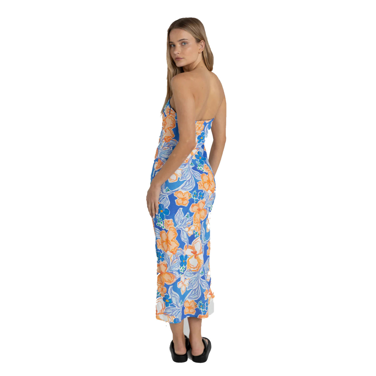 Rhythm Paradise Floral Bias Midi Women's Dress - Blue
