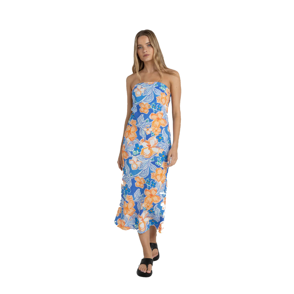 Rhythm Paradise Floral Bias Midi Women's Dress - Blue