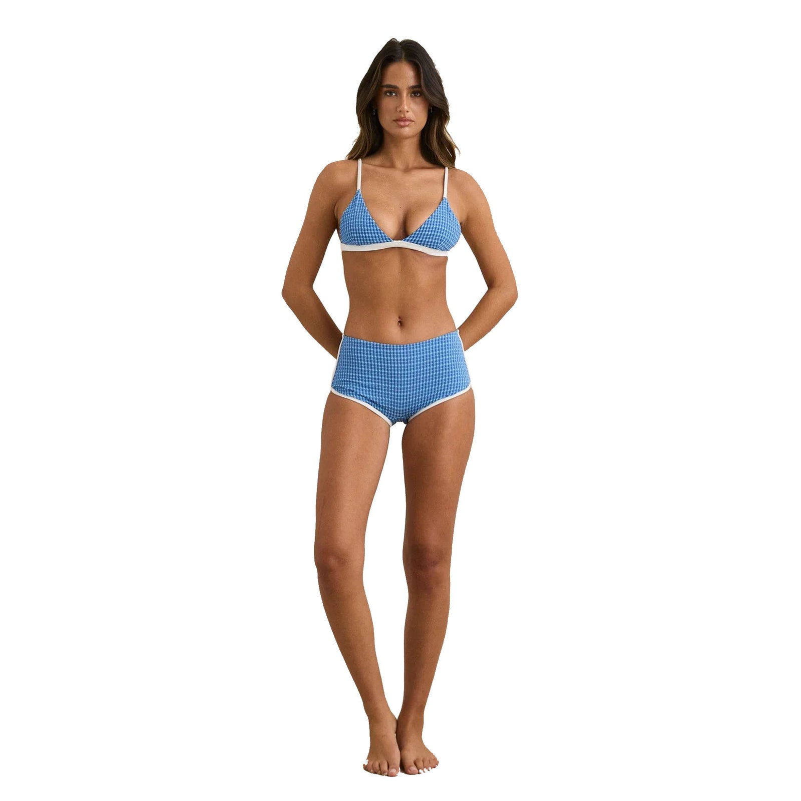 Rhythm Lola Check Bralette Women's Bikini Top - Blue