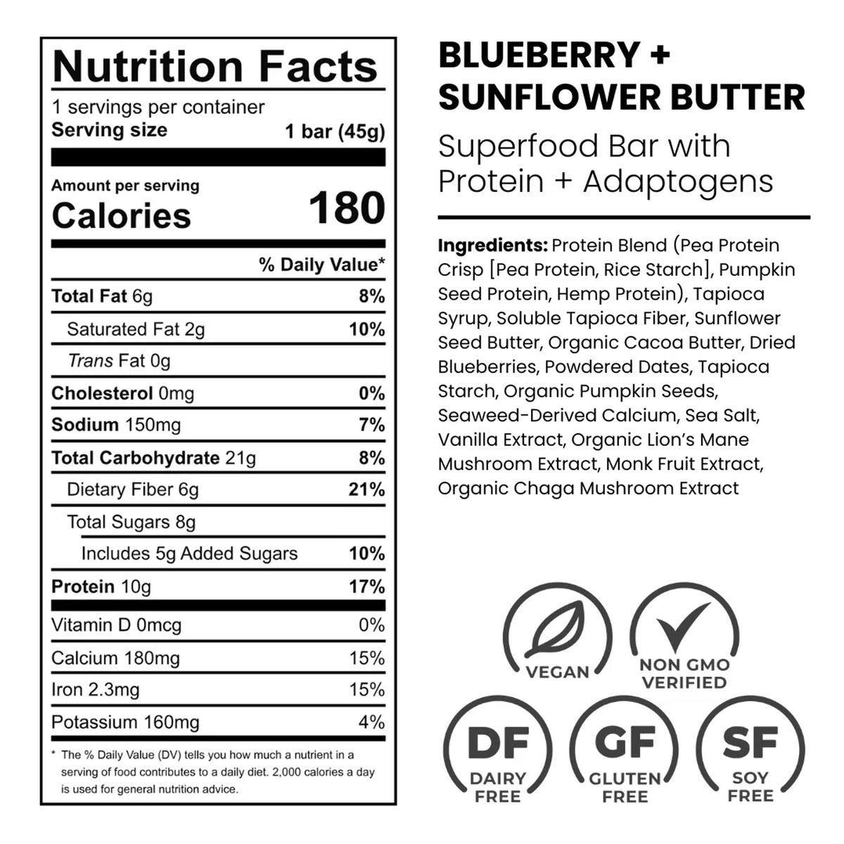 Laird Superfood Blueberry + Sunflower Butter Protein Bar