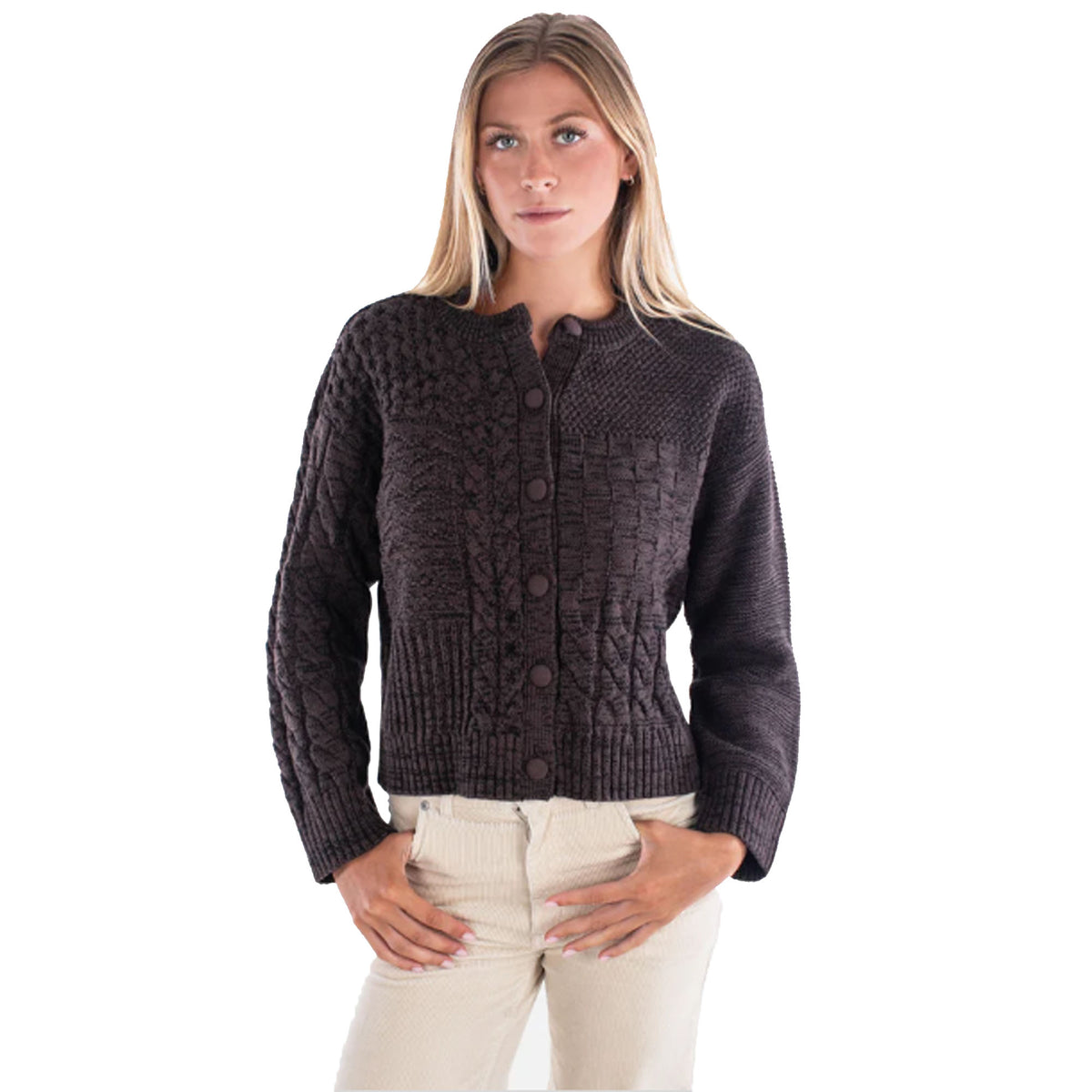 Jetty Quincy Patchwork Cardigan Women's Sweater - Brown