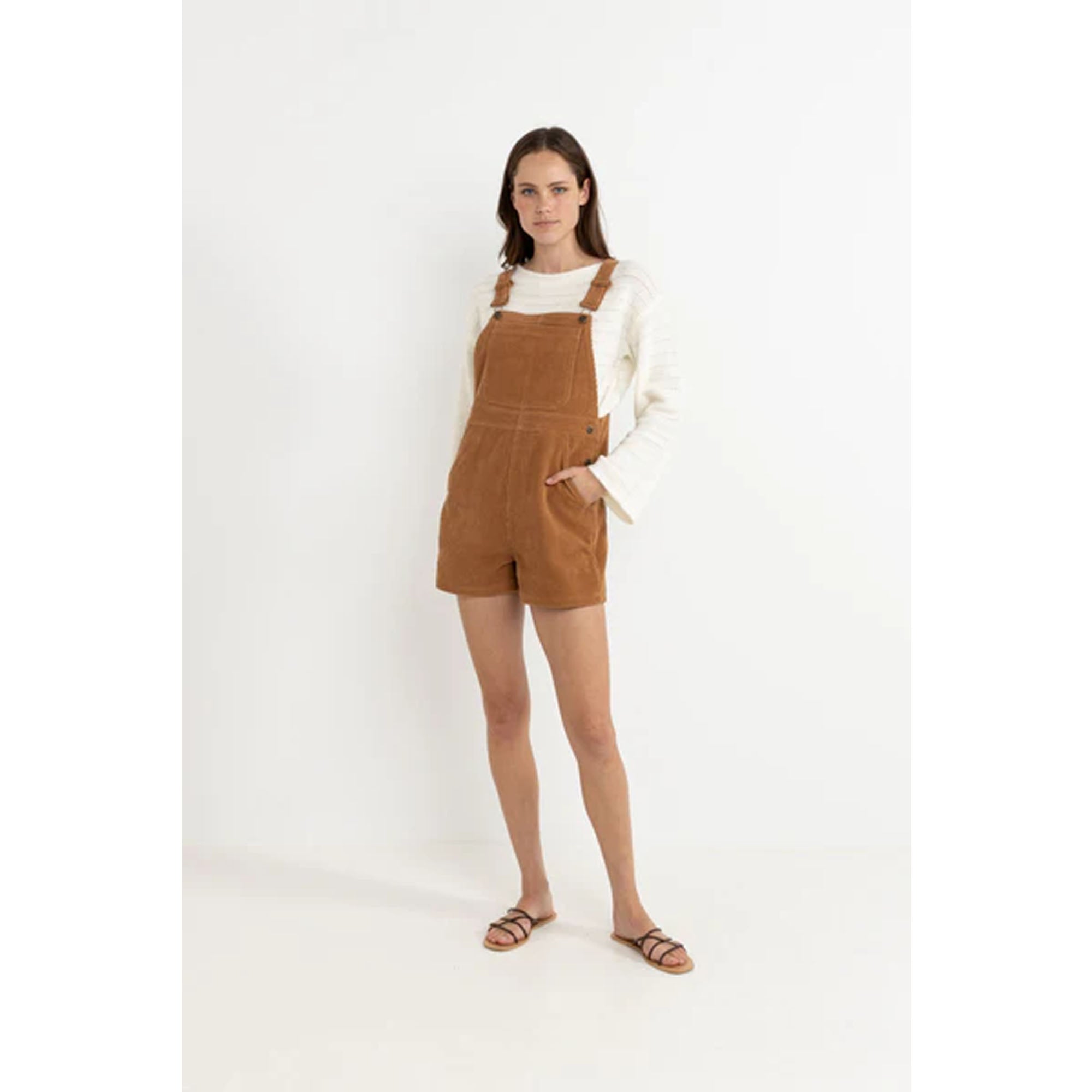 Rhythm Women's Cord Tide Short Overall Brown / M Rhythm Women's Cord Tide Short Overall Brown / M