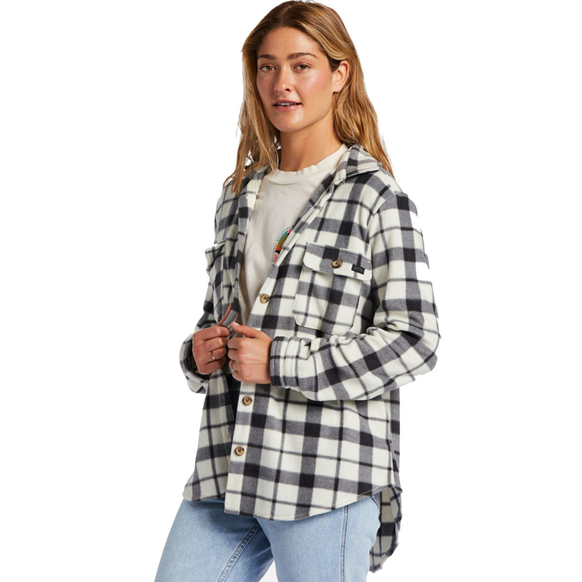 Billabong A/Div Forge Fleece Women's L/S Flannel Shacket - White/Black