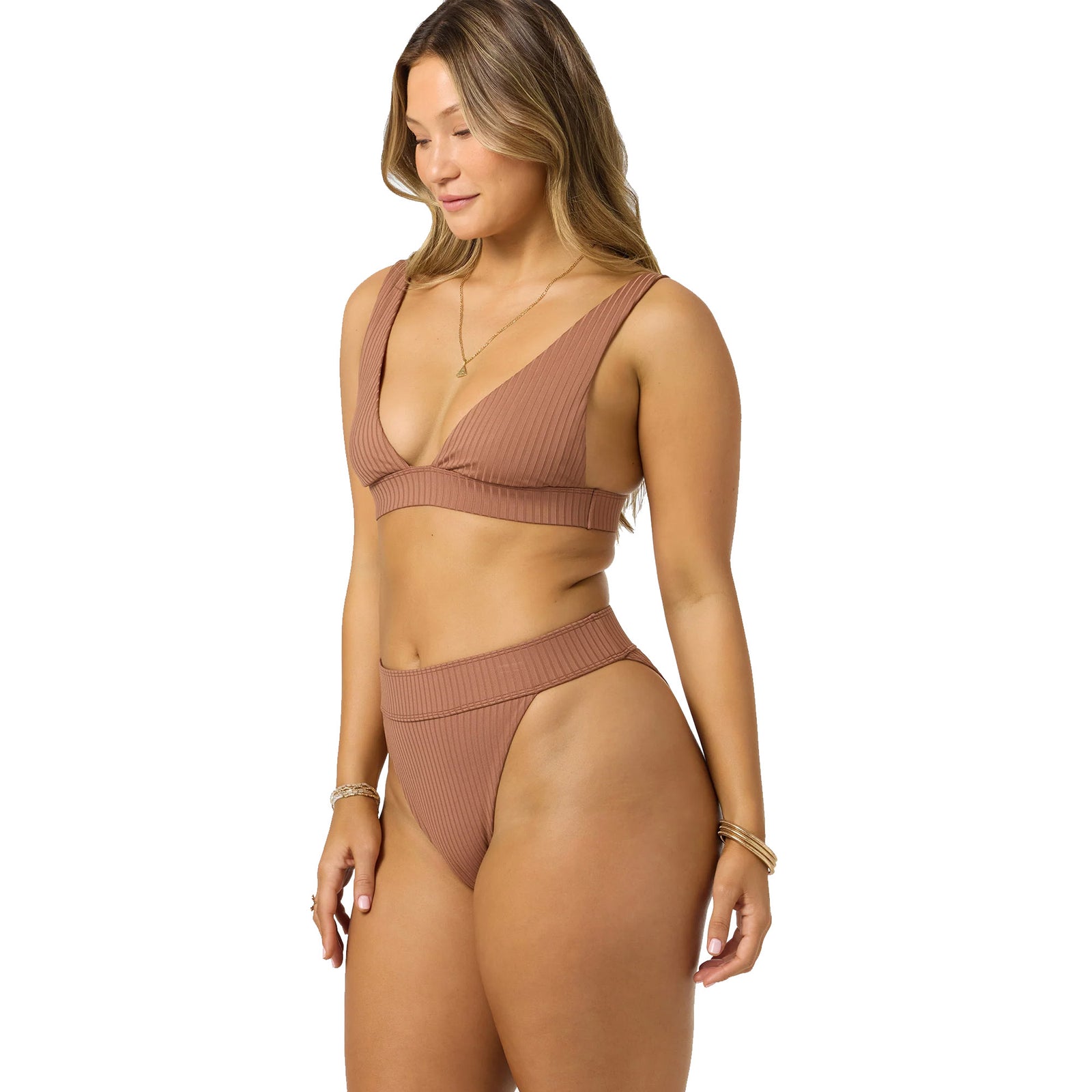 O'Neill Shorebreak Rib Santa Barbara High Rise Cheeky Women's Bikini Bottoms - Carob Brown