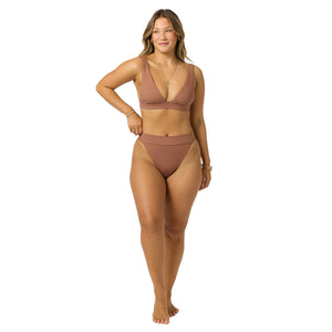 O'Neill Shorebreak Rib Santa Barbara High Rise Cheeky Women's Bikini Bottoms - Carob Brown