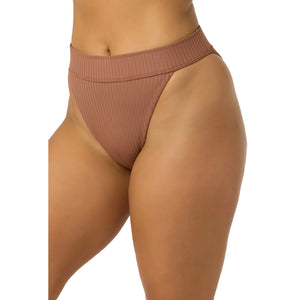 O'Neill Shorebreak Rib Santa Barbara High Rise Cheeky Women's Bikini Bottoms - Carob Brown