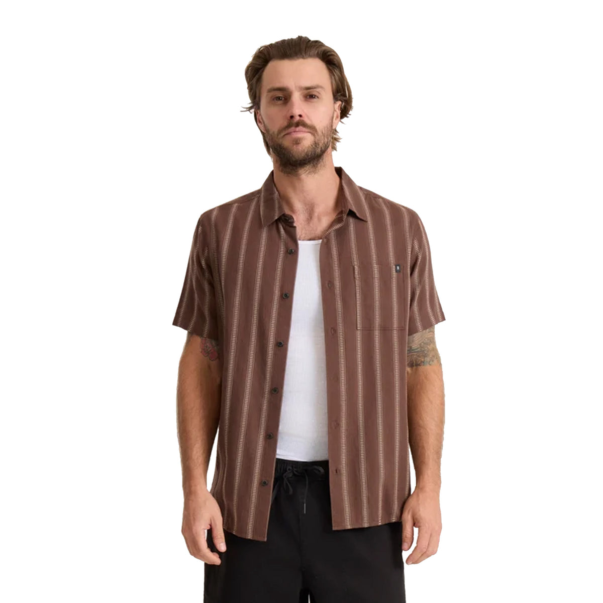 Roark Crosswinds Button Up S/S Dress Shirt - Coco Bean
