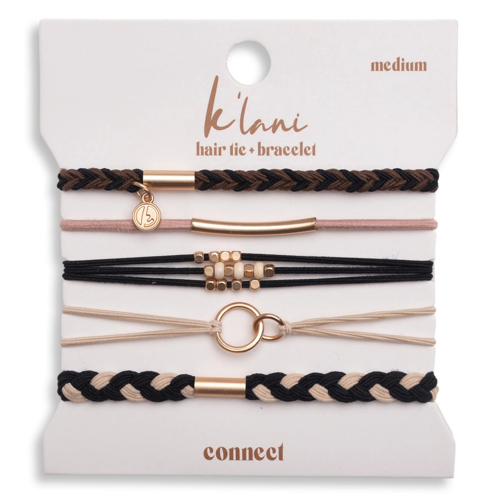 K'lani Black & Cream with Gold Accent Hair Tie Bracelets - Connect