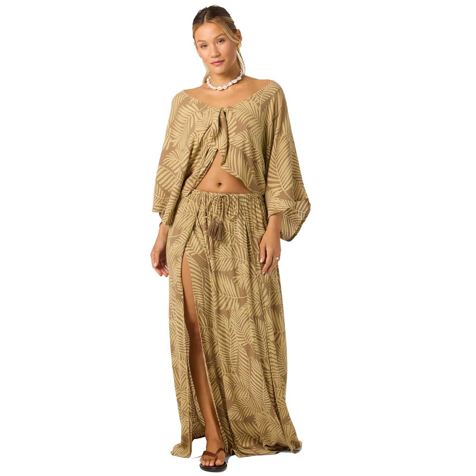 O'Neill Anna Printed Reversible Cover-Up Women's Top - Dark Khaki