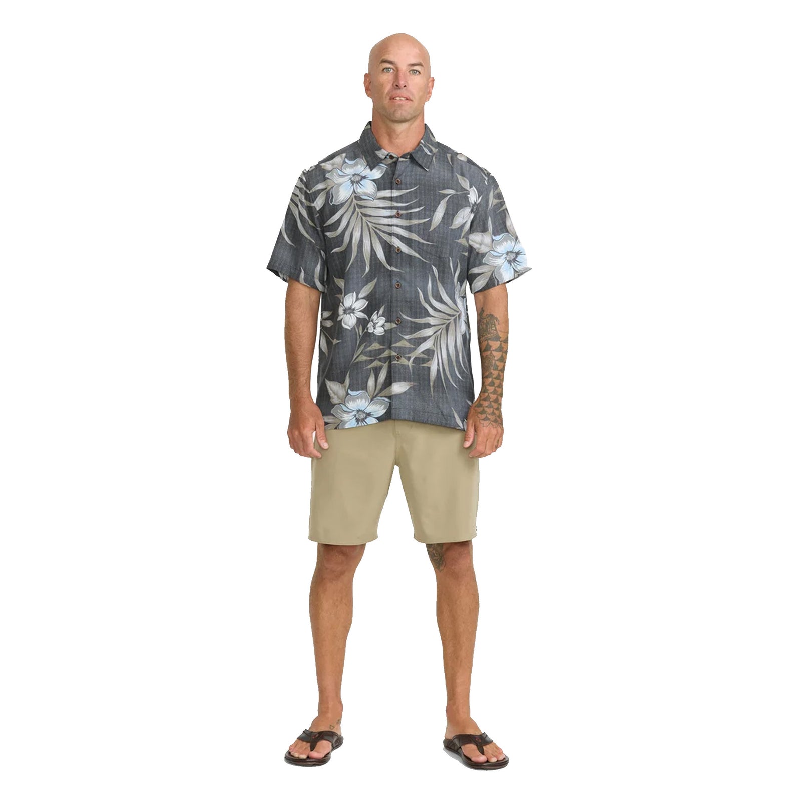 Quiksilver Waterman Palapa Floral Woven Men's S/S Dress Shirt - Phantom