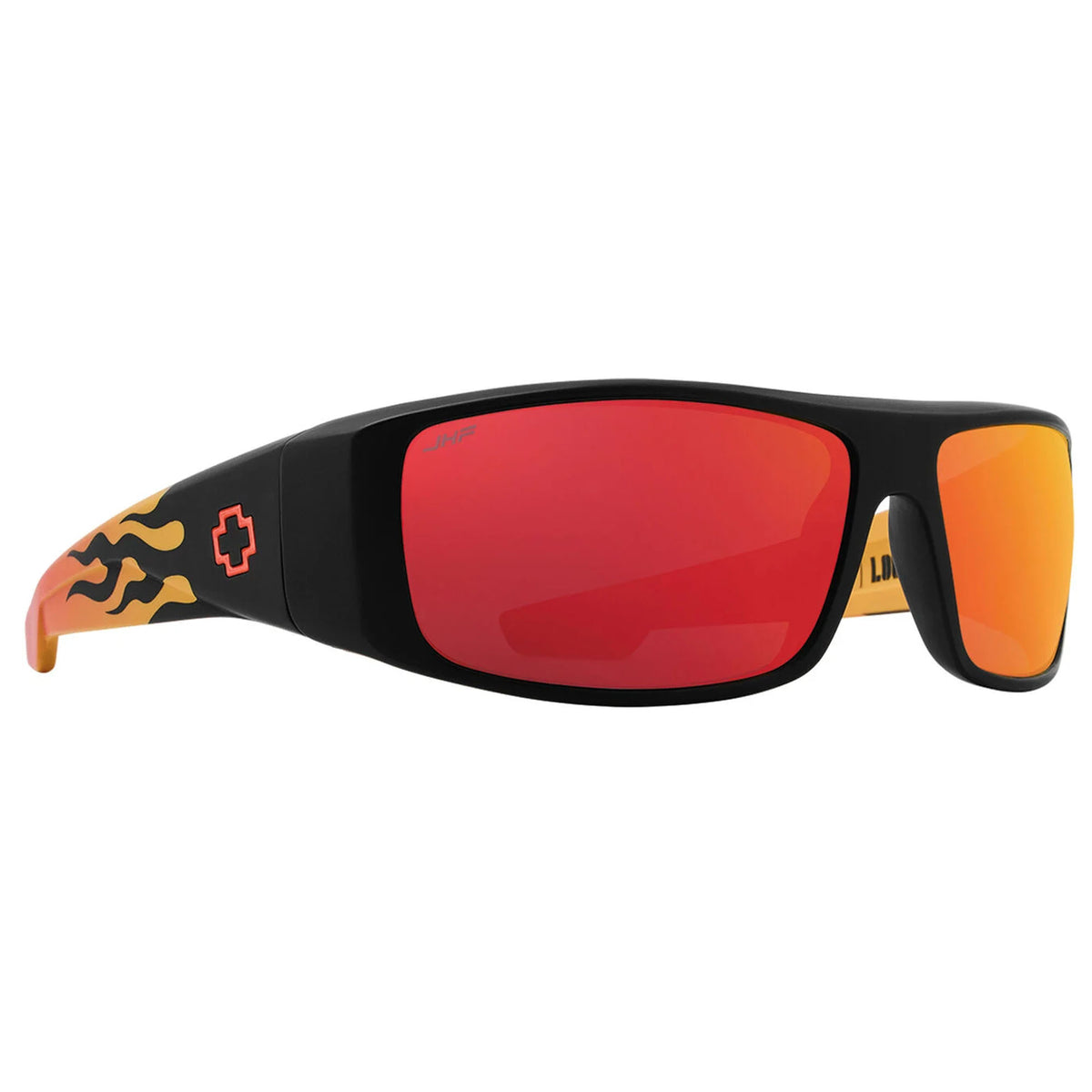 Spy Logan Men's Sunglasses - Matte Black Orange Flames/Happy Gray Green Red Mirror Polarized