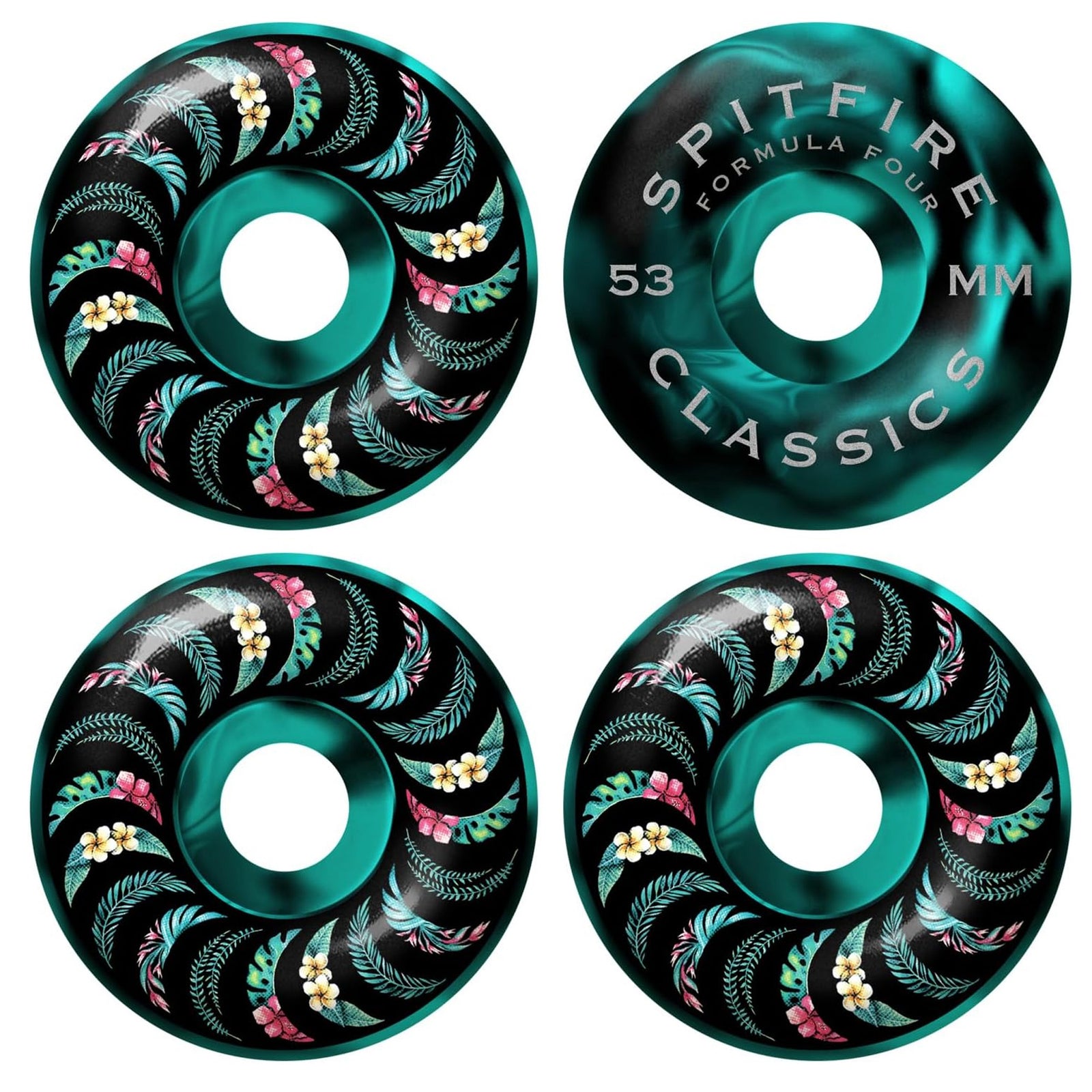 Spitfire F4 99a Classic Floral Swirl 53mm Skateboard Wheels - Teal/Black
