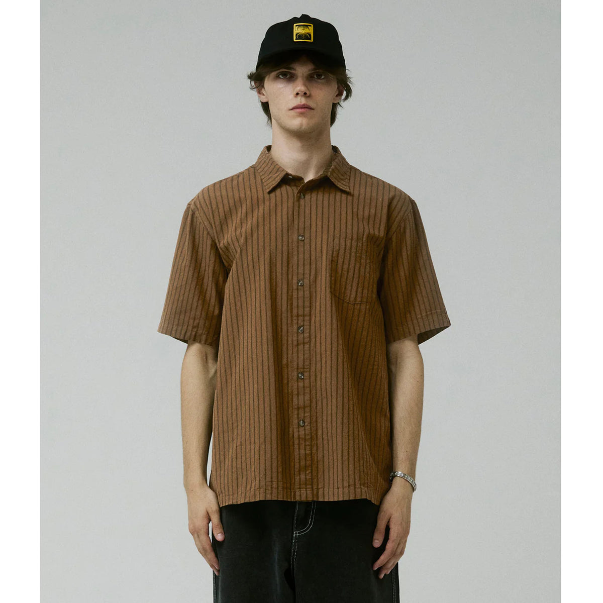 Former Reynolds Stripe Men's S/S Dress Shirt - Bark